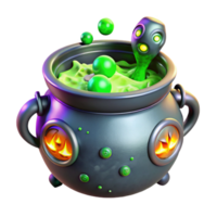 3D Render of a Green Potion in a Black Cauldron with Flames png