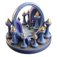 Surreal 3D Scene with Chess Pieces and Mirror Portal png
