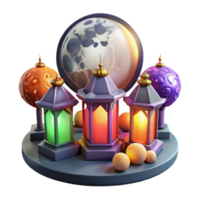 3D Render of Ramadan Lanterns and Moon png