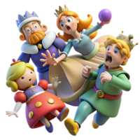 Royal Family in a Panic 3D Cartoon Characters in a Chaotic Scene png