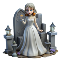 3D Render of a Bride in a Graveyard Setting png