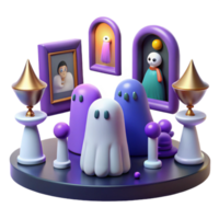 3D Render of Ghosts and Frames on a Platform png