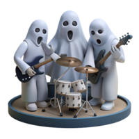 Ghostly Rock Band Playing Instruments on Stage png