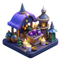 3D Render of a Fantasy Market Stall with Candles and Lanterns png