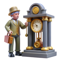 Man in Suit Adjusting a Pendulum Clock png