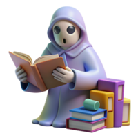 3D Character Reading a Book Surrounded by Books png