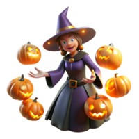 Happy Halloween Witch with Jack-os-Lanterns png