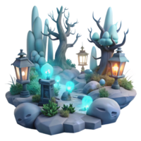 Enchanted Forest Path with Glowing Lights and Stone Lanterns png