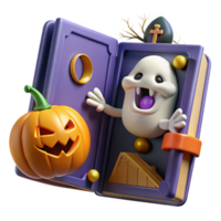Spooky Ghost Peeking from Book with Jack-os-Lantern png