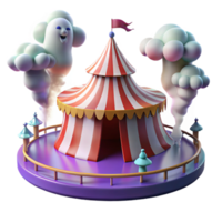 3D Render of Striped Circus Tent with Puffy Clouds png