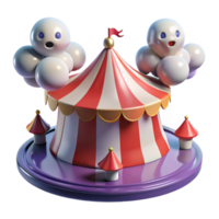 3D Cartoon Circus Tent with Happy Clouds png