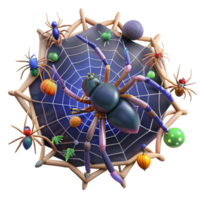 A Large Spider in a Web with Colorful Balls and Small Spiders png