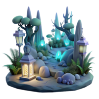 Enchanted Forest Scene with Glowing Lights and Stone Path png