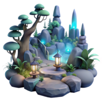 Enchanted Stone Garden with Lanterns and Glowing Orb png