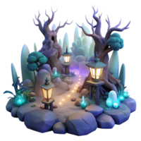 Enchanted Forest Path with Glowing Lanterns and Mystical Lights png