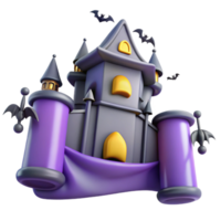 Spooky Halloween Haunted House with Bats and Banner png