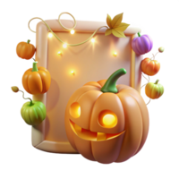 Smiling Jack-os-Lantern with String Lights and Pumpkins png