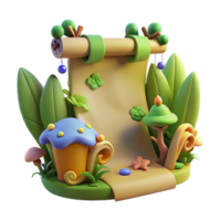 3D Cartoon Scroll with Forest Elements png