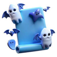 Cute Halloween Ghost and Bat Characters with Blue Background png