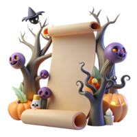 Halloween Scroll with Spooky Trees and Pumpkins png