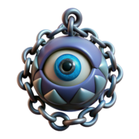 3D Render of a Glowing Blue Eye Orb with a Metal Chain png