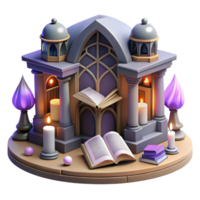 3D Render of an Ornate Building with Books and Candles png