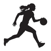 A silhouette of a woman running with a basketball vector