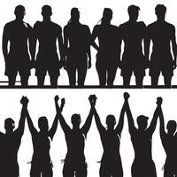 Silhouettes of people standing in front of a podium vector