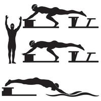 Silhouettes of swimmers in different positions vector