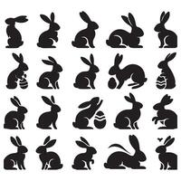 Set of black silhouettes of rabbits and eggs vector