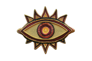 Colorful abstract sun eye patch with intricate embroidery, perfect for adding unique and artistic flair to clothing, accessories, or craft projects. png
