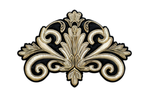 Elegant gold ornamental design on a black background, featuring intricate details and sophisticated craftsmanship, perfect for vintage decor. png