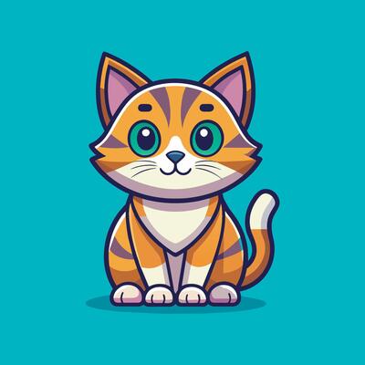 A cartoon cat with green eyes and a white collar