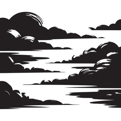 Black and white clouds over the ocean