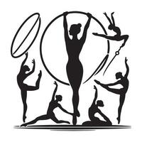 Silhouettes of gymnasts and rings on a white background vector
