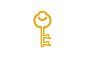 A simple, stylized golden key icon on a transparent background, symbolizing security, access, and unlocking potential. png