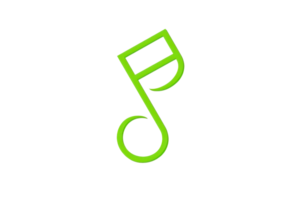 A simple green outlined musical note icon isolated on a black background. Perfect for music-related projects and graphic design needs. png