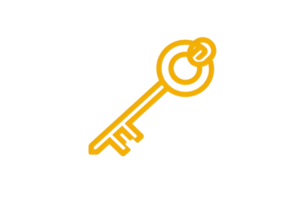A yellow key icon on a transparent background, perfect for security, access, lock, and key-related themes in digital designs. png