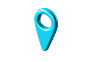 3D digital illustration of a blue location pin isolated on a transparent background, representing navigation, GPS, and map markers. png