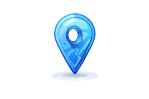Blue navigation map pin icon on transparent background, symbolizing location, GPS, and wayfinding in modern digital applications. png