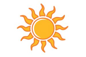 Bright and vibrant sun illustration with wavy rays, perfect for summer and weather-related themes. Ideal for design projects and decorations. png