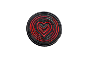Abstract black and red circular pattern with a heart shape in the center, creating a striking, modern, and artistic design. png