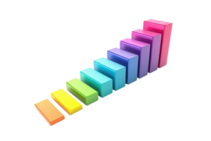 Colorful 3D bar chart in rainbow gradient representing data growth and progress. Ideal for business analytics and statistical presentations. png