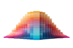 Colorful 3D abstract geometric structure, showcasing a spectrum gradient and pixelated design for modern digital art and background concepts. png