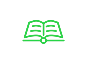 Green outline icon of an open book on a transparent background. Perfect for educational, reading, and academic themes. png