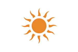 Illustration of a sun with vibrant orange rays on a transparent background. representing warmth and energy in a minimalist design. png