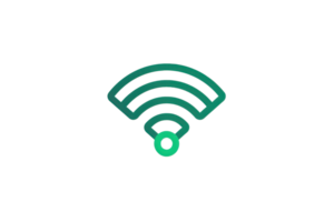 Minimalist green Wi-Fi icon symbolizing wireless connectivity and internet access on a transparent background, perfect for tech and communication themes. png