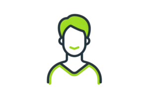 Minimalistic illustration of a person's head and shoulders with green and black lines, ideal for user profile icons or avatars. png