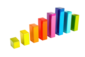Colorful bar chart in ascending order illustrating growth and data analysis on a transparent background. png