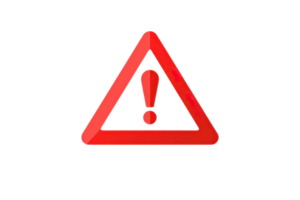 Red triangular warning sign with an exclamation mark inside, symbolizing caution and alertness, on a transparent background. png